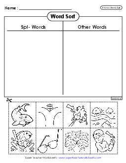 Word Sort (Spl- Words) Phonics Blends Worksheet