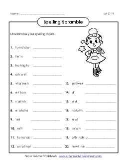 Unscramble (C-19) Spelling C Worksheet