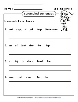 Scrambled Sentences (B-4) Free Spelling B Worksheet