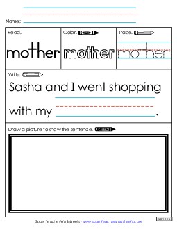 Worksheet 3: Mother Free Sight Words Individual Worksheet