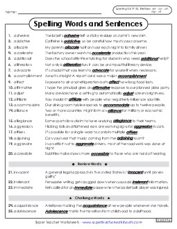 Spelling Sentences (F-20) Spelling F Worksheet