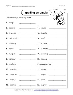 Word Scramble (D-30) Spelling D Worksheet