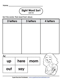 Sight Word Sort (Unit 10) Sight Words Worksheet