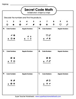 Secret Code Math: 2 Digits Times 2 Digits Multiplication Worksheet