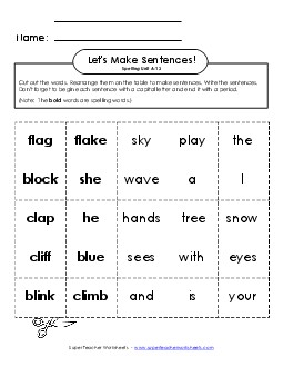 Let\'s Build Sentences (A-13) Spelling A Worksheet