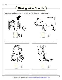 Missing Initial Sounds (-ig) Word Families Worksheet