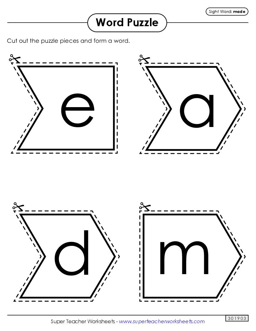 Word Puzzle: Made Sight Words Individual Worksheet