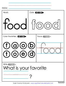 Worksheet 1: Food Free Sight Words Individual Worksheet