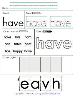 Worksheet 2: Have Sight Words Individual Worksheet