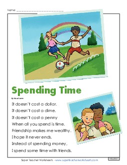 Spending Time (Poem) 2nd Grade Reading Comprehension 2nd Grade ELA Worksheet