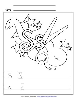 Letter S - Color and Write Free Alphabet Worksheet