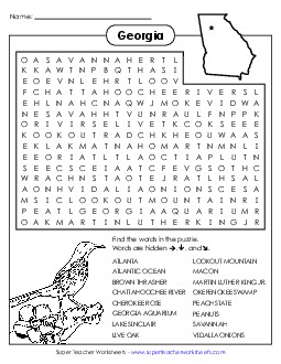 Word Search Puzzle States Individual Worksheet