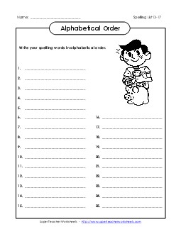 Alphabetical Order: Write List (D-17) Spelling D Worksheet