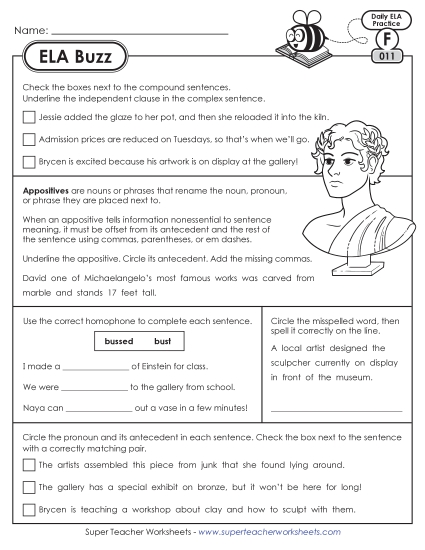 New 6th Grade ELA Buzz: Week 3<br>Worksheets 11 through 15 Worksheet New 6th Grade ELA Buzz: Week 3<br>Worksheets 11 through 15 Worksheet
