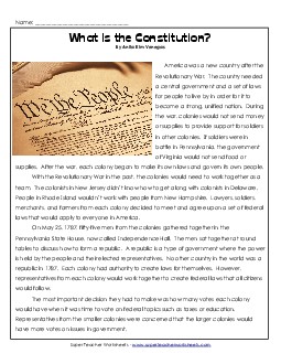 What is the Constitution? Reading Comprehension Worksheet