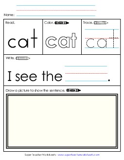 Worksheet 3: Cat Sight Words Individual Worksheet