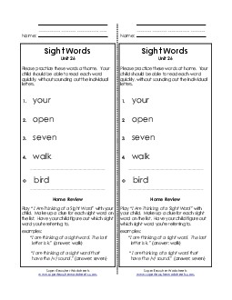 Take-Home List (Unit 26)  Sight Words Worksheet