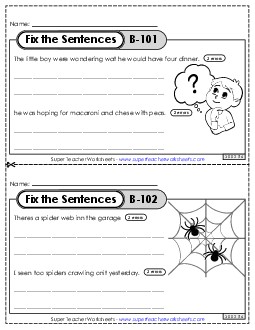 Fix the Sentences B-101 through B-105 Worksheet