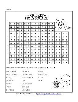 Word Search Book The Cricket In Times Square Worksheet