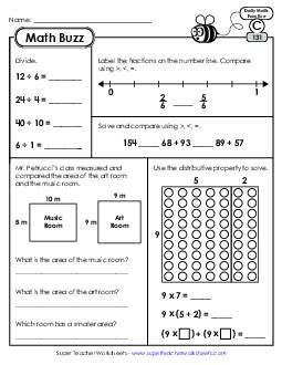 Math Buzz: Week 27 Worksheets 131 through 135 Daily Math Review Worksheet