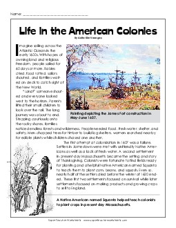 Life in the American Colonies 4th Grade Reading Comprehension Worksheet