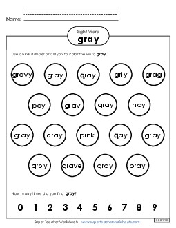 Dab or Color: Gray Sight Words Individual Worksheet