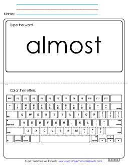 Type the Word: Almost Sight Words Individual Worksheet