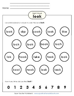 Dab or Color: Look Sight Words Individual Worksheet