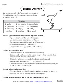 Typing Sentences (F-25) Spelling F Worksheet