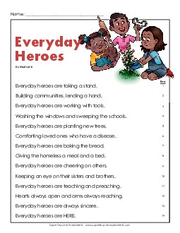 Everyday Heroes (Poem) 4th Grade Reading Comprehension Worksheet