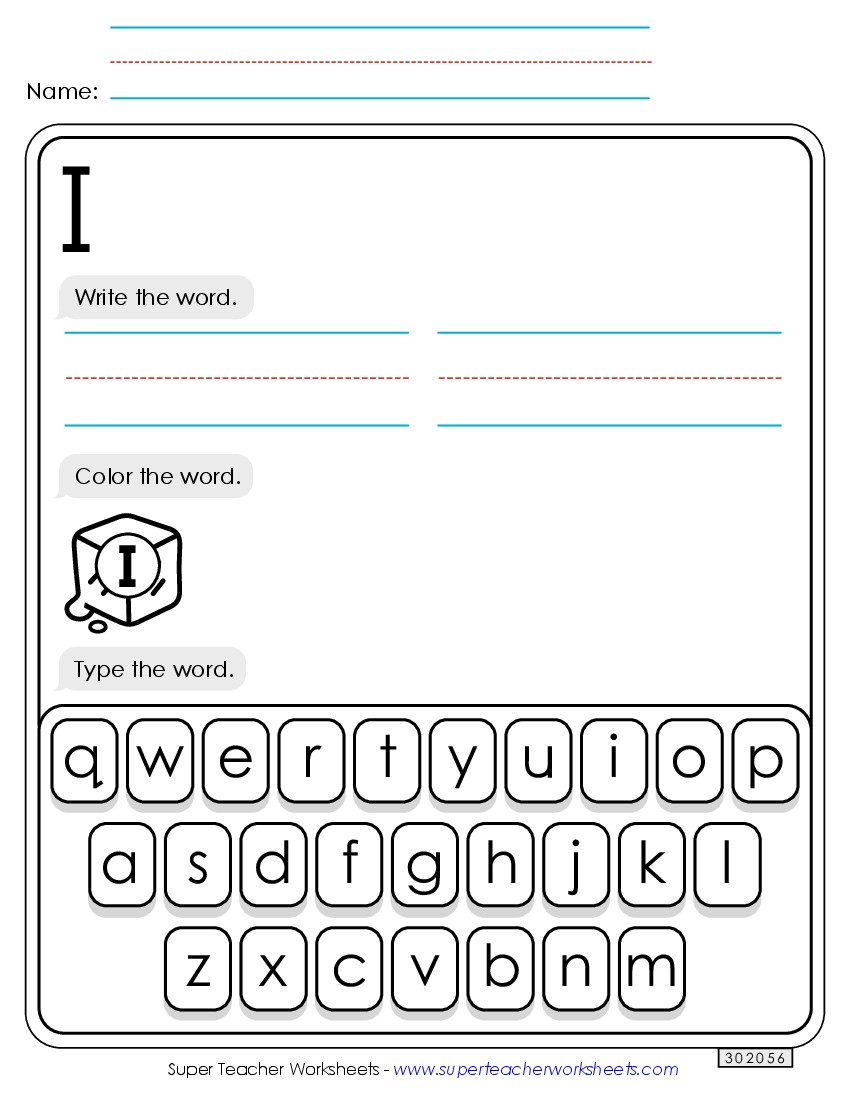 Write, Color, Type: I Sight Words Individual Worksheet