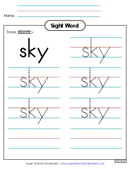 Trace the Word: Sky Sight Words Individual Worksheet