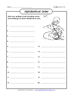 ABC Order: Write List (C-23) Spelling C Worksheet