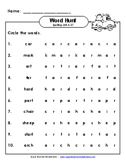 Horizontal Word Hunt (A-27) Spelling A Worksheet