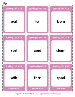 Flashcards (A-28) Spelling A Worksheet