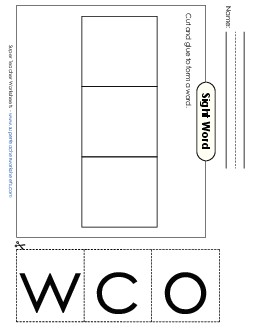 Large Cut-and-Glue: Cow Sight Words Individual Worksheet