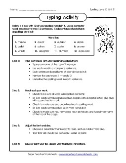 Typing Sentences Activity (D-21) Spelling D Worksheet