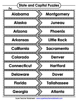 U.S. States & Capitals - Matching 3rd Grade 3rd Grade Social Studies Worksheet