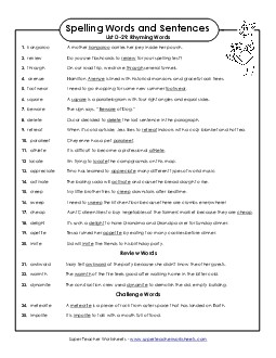 Spelling Test Sentences (D-29) Spelling D Worksheet