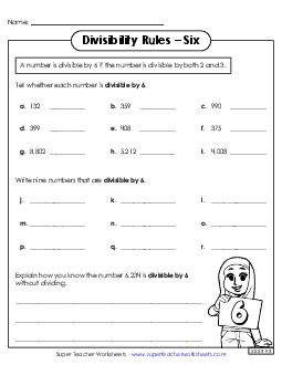 Divisibility Rules: Six Worksheet