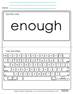 Type the Word: Enough Sight Words Individual Worksheet