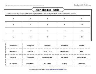 ABC Order: Cut and Glue (D-Christmas)  Free Spelling D Worksheet