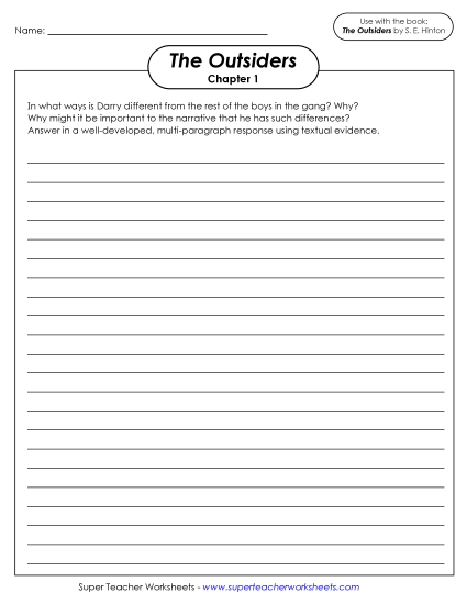 New Chapter 1 Writing Prompt: Darry Worksheet New Chapter 1 Writing Prompt: Darry Worksheet