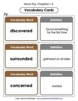 Vocabulary Cards for Chapters 1-2 Books Worksheet