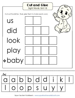 Cut-and-Glue (Unit 18) Sight Words Worksheet