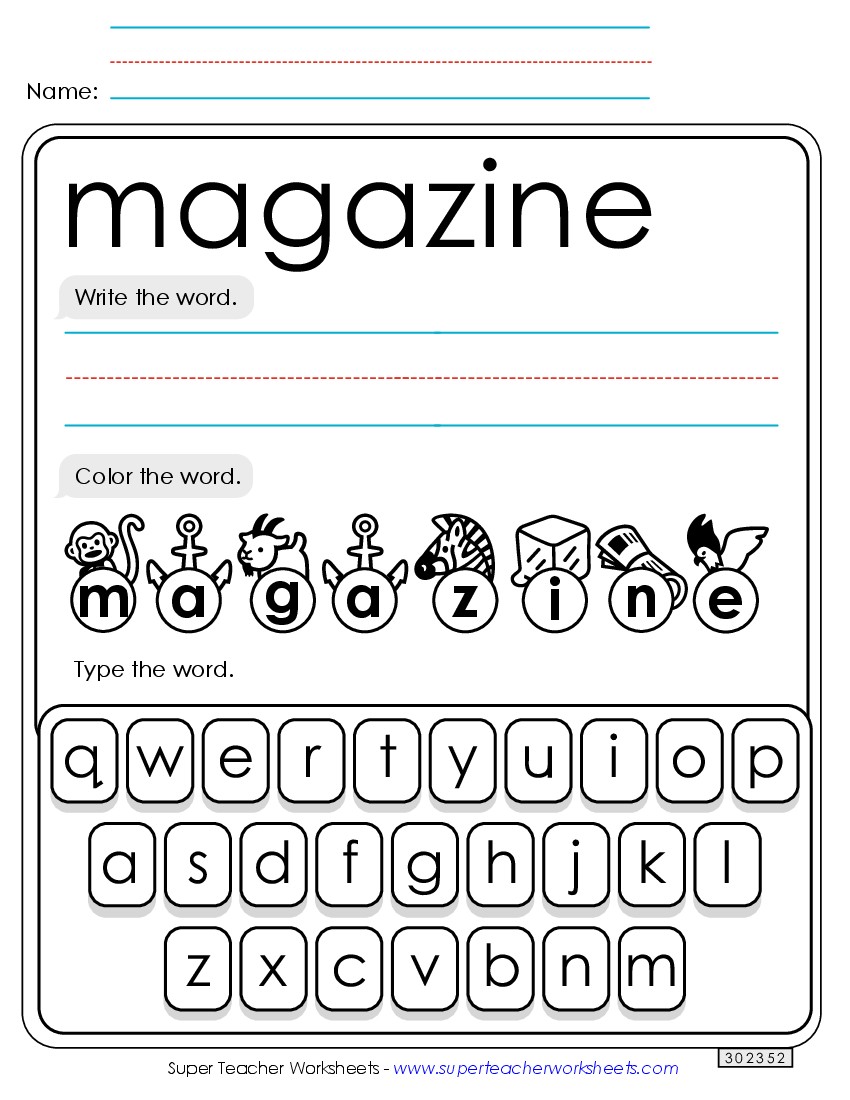 Write, Color, Type: Magazine Sight Words Individual Worksheet