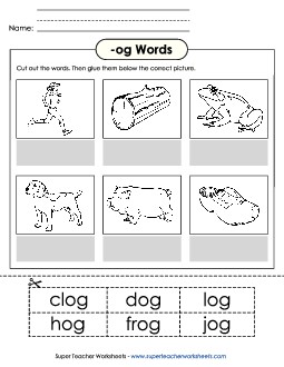 Cut and Glue (-og) Word Families Worksheet