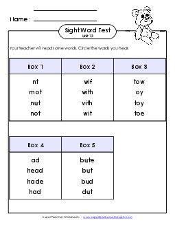 Whole Class Test (Unit 13) Sight Words Worksheet