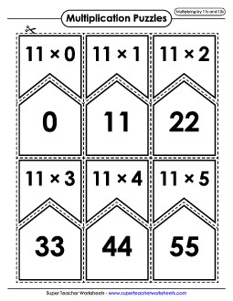 Multiplication Puzzle Match (11s and 12s Only) Worksheet