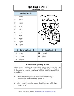 Spelling List B-8 Spelling B Worksheet